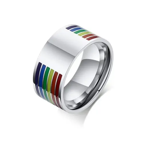 RTM168 Men's Rainbow Epoxy Black Stainless Steel Ring Durable Colorful Band