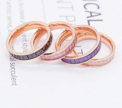 RTM2280 Multicolor Electroplated Stainless Steel Ring with Zircon Ashlar Stone