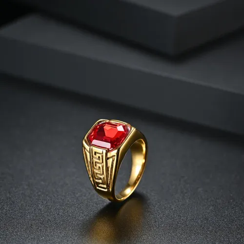 RTM1070 Custom Ruby Stainless Steel Ring Couple's Gold Plated Jewelry