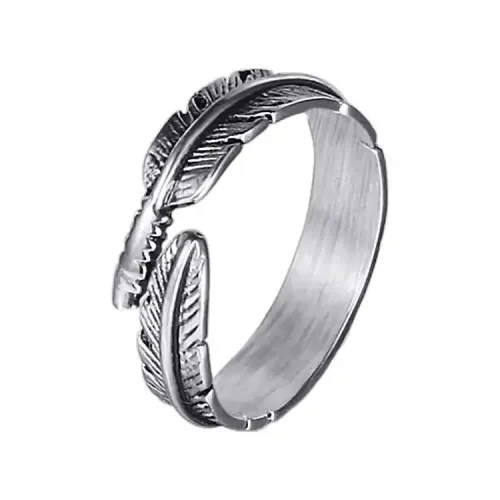 RTM641 Women's Feather Punk Ring Titanium Steel Fashion Jewelry Accessory
