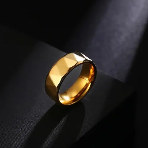 RTM1095 Luxury Men's Gold Plated Imitation Tungsten Steel Faceted Ring Stainless Elegance