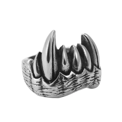 RTM1844 Stainless Steel Tiger Tooth Ring Animal Inspired Men's Jewelry