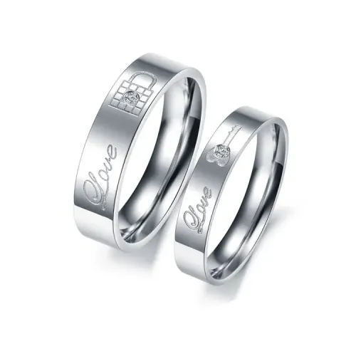 RTM2284 Elegant Stainless Steel Couple Rings with CNC Zircon Inlay Perfect Love Jewelry