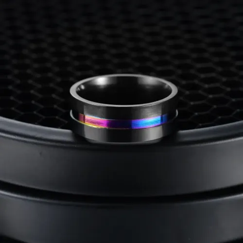 RTM1325 Men's Two-Tone Black and White Frosted Stainless Steel Ring Elegant Accessory