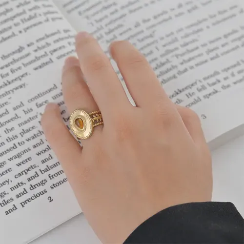 RTM2424 14K Gold Adjustable Ring with Hollow Leaf Design & Round Turquoise