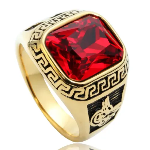 RTM2052 Punk Stainless Steel Gemstone Ring with Great Wall Pattern Design