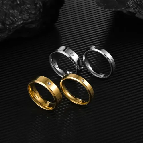 RTM1204 Gold Plated Stainless Steel Zirconia Couple Rings Double Beveled Set