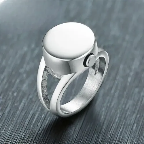RTM41 Men's Stainless Steel Urn Ring Openable Round Face in Steel Color