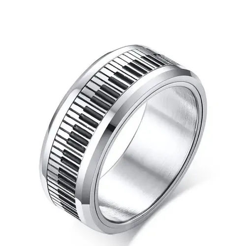 RTM52 Black White Piano Key Rotating Ring Men's Stainless Steel Literary Accessory