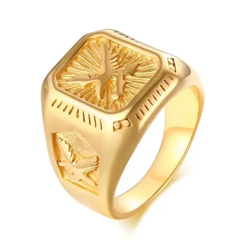 RTM85 Gold Eagle Band Ring Men's Stainless Steel Luxury Fashion Jewelry