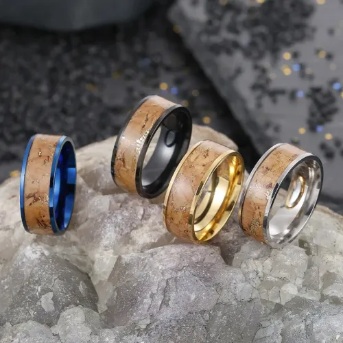 RTM1365 8MM Gold Wire Wood Grain Men's Ring Electroplated Jewelry Christmas Gift