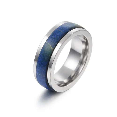 RTM1127 Custom Men's Ring: Stainless Steel Inlay with Solid Wood Finish Precision Jewelry Processing