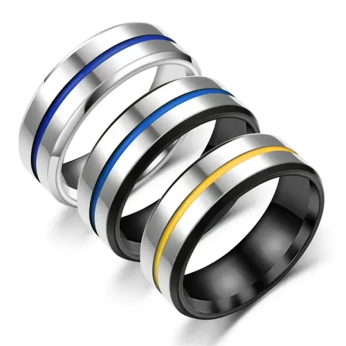 RTM2727 For Sale: Bevel Drip Oil Blue Line Ring Sleek,Modern Design Jewelry
