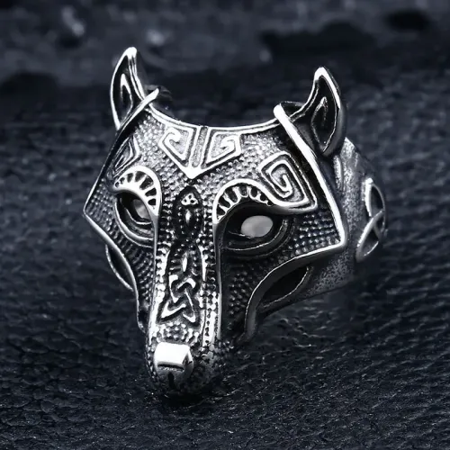 RTM2376 Men's Viking Wolf Head Ring Northern Totem Stainless Steel Band