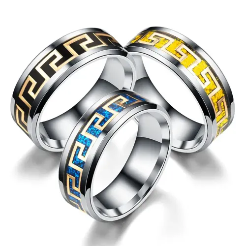 RTM2753 Micro Enameled Great Wall Pattern Rings Unisex Stainless Steel Bands