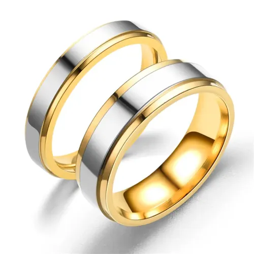 RTM2683 Elegant Golden Couple Ring with Mirror Finish & Double Steps Design