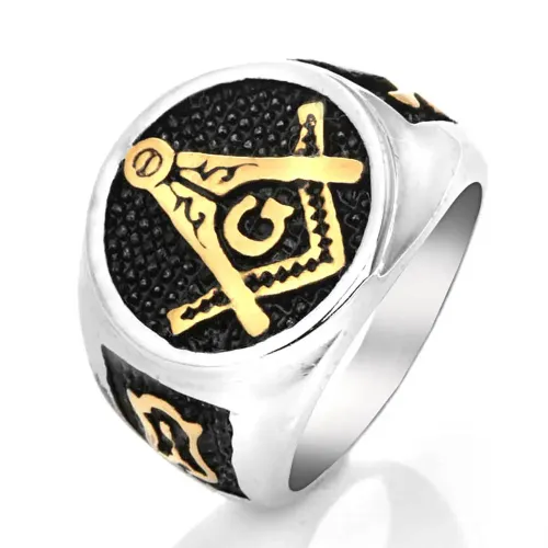 RTM2175 Elegant Masonic Gold Stainless Steel Ring for Men Freemason Jewelry