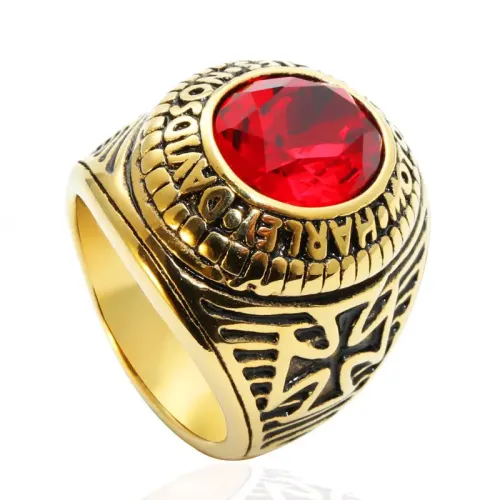 RTM2069 Cross-Shaped Ruby Gem Stainless Steel Ring Elegant Men's Jewelry