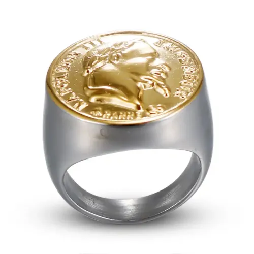 RTM479 Gold Napoleon Head Punk Ring Men's Titanium Stainless Steel Band