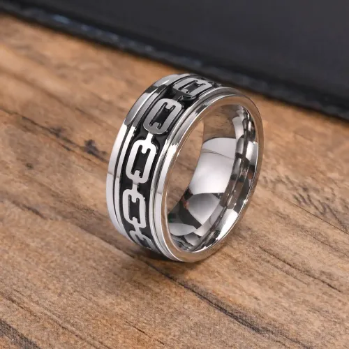 RTM23 Titanium Steel Men's Ring with Corrosion-Resistant Chain Stripes Durable Jewelry