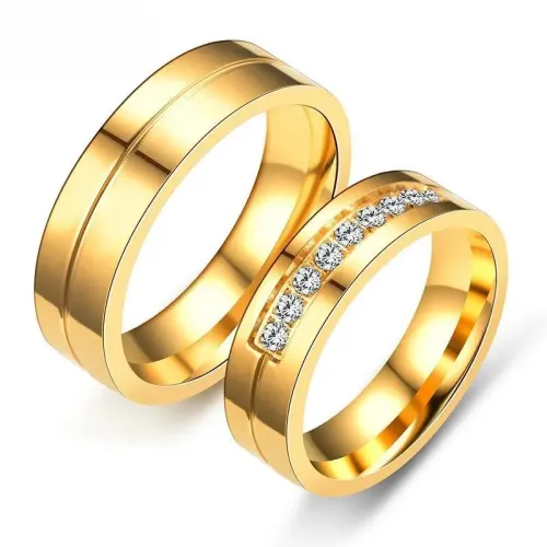 RTM2276 Elegant Zircon Stainless Steel Couple Rings for Women Perfect Jewelry Gift
