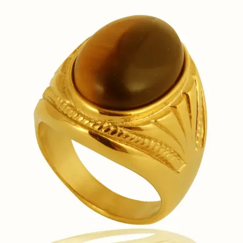 RTM2125 Tiger Eye Stone Ring Punk Stainless Steel Gemstone Jewelry for Men