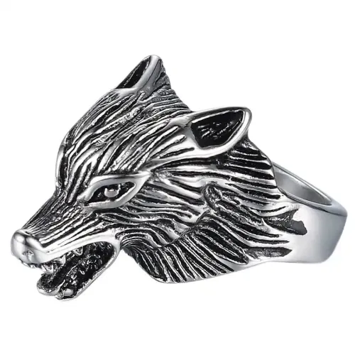 RTM633 Men's Wolf Head Titanium Steel Ring Bold Cast Jewelry Piece