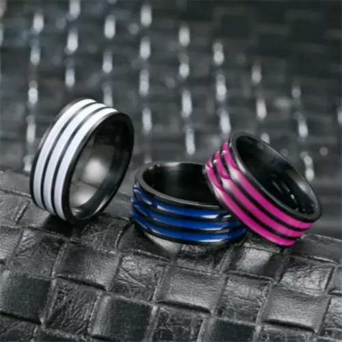 RTM780 Black Two-Tone Oil Drop Ring Stainless Steel Men's Jewelry