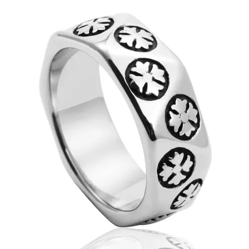RTM2053 Punk Stainless Steel Crow Flower Ring with Cross Design Edgy Accessory