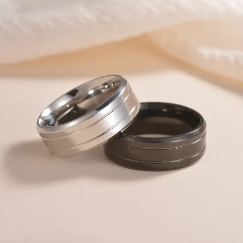 RTM1161 Men's 8mm Black Stainless Steel Wedding Ring Outdoor Atmospheric Jewelry