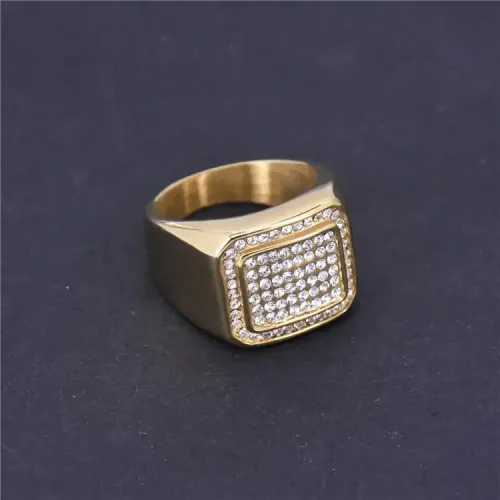 RTM235 Luxury Men's Diamond-Encrusted Titanium Stainless Steel Ring Festive Accessory