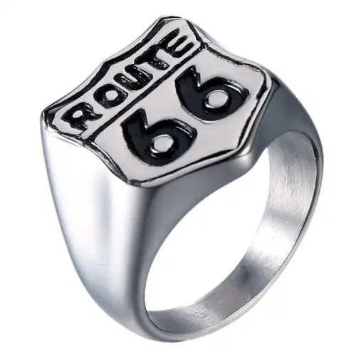 RTM599 US Route 66 Titanium Steel Men's Ring Brave Pioneers Accessory