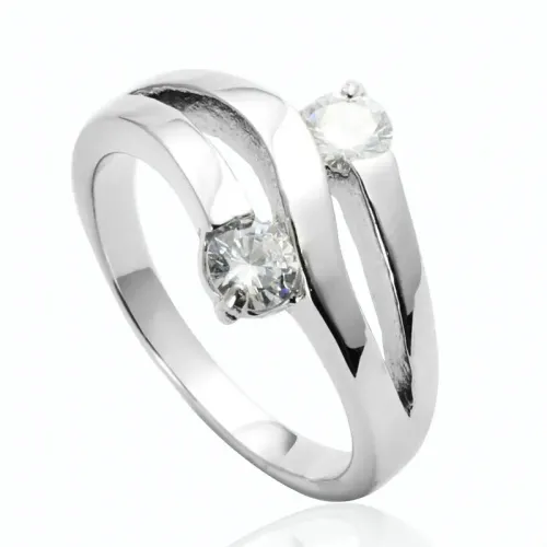 RTM2074 Elegant Three-Band Diamond Stainless Steel Ring for Timeless Style