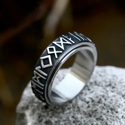 RTM2304 Nordic Viking Alphabet Spinner Ring Stainless Steel Unisex Jewelry