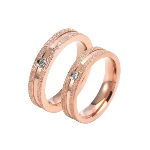 RTM2241 Non-Fading Rose Gold Zircon Stainless Steel Matte Ring for Women Couple's Jewelry