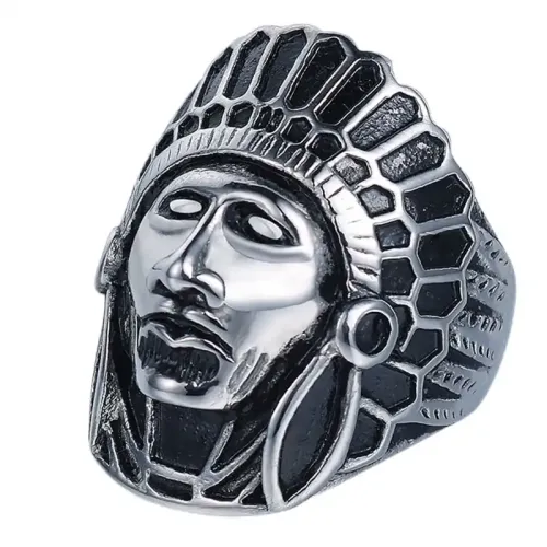 RTM522 Indian Chief Skull Ring Titanium Steel Punk Cast Ornament for Men