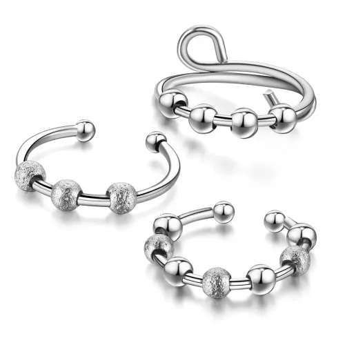 RTM2717 Rotatable Anti Anxiety Sand Ball Ring Stress Relief Jewelry