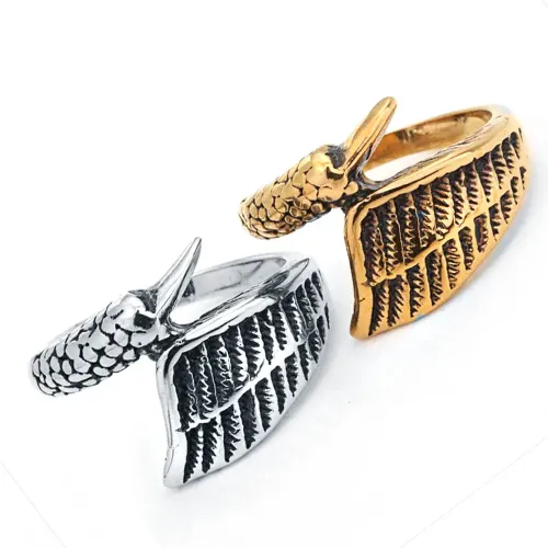 RTM2166 Takahashi-Inspired Feather Couple Ring in Stainless Steel Unisex Jewelry