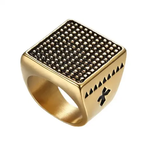 RTM258 Men's Punk Cross Ring Stainless Steel Rectangular Nail Design Jewelry