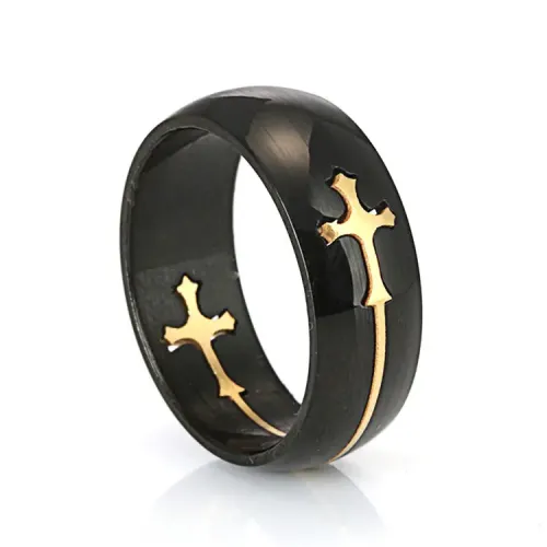 RTM2156 Detachable Cross Punk Ring Stainless Steel in Black & Gold