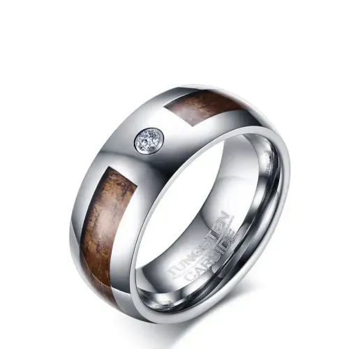 RTM83 8MM Tungsten Steel Men's Ring with Single Zircon Elegant Jewelry