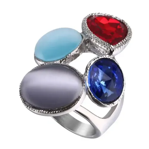RTM323 opal Glass Titanium Ring Women's Stainless Steel Banquet Jewelry