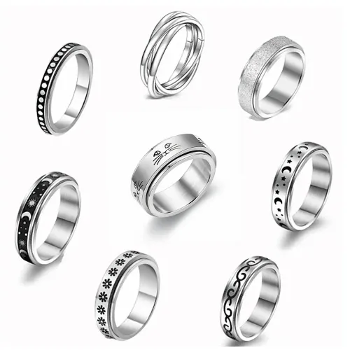 RTM827 Anti-Anxiety Stress-Reducing Stainless Steel Couple Rings Calming Jewelry