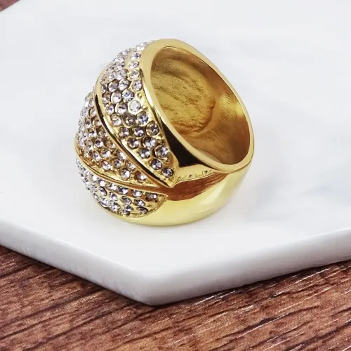 RTM412 18K Diamond Zircon Ring Women's Titanium Stainless Steel Geometric Band