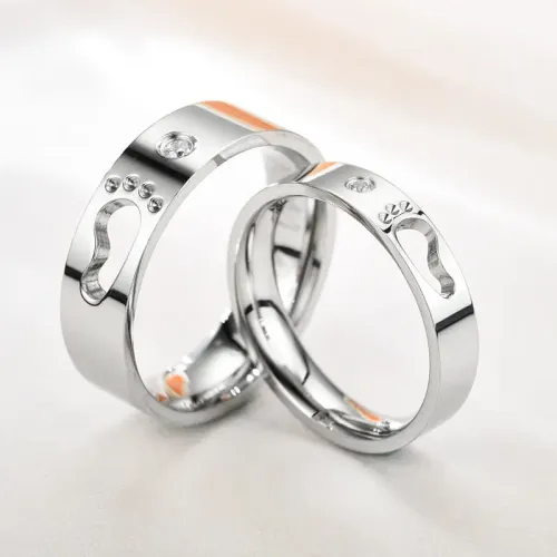 RTM2260 Eternal Love Footprint Couple Rings Stainless Steel Open Band Jewelry