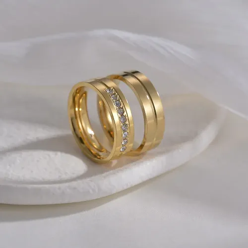 RTM1153 Stainless Steel Diamond Zircon Couple Rings Chic Bag Jewelry