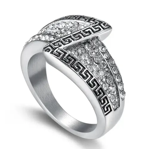 RTM210 Rhinestone Great Wall Pattern Women's Ring Stainless Titanium Steel Jewelry