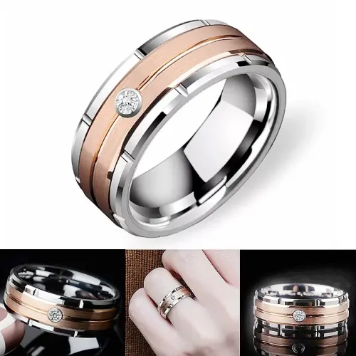RTM752 Stainless Steel Diamond Ring for Men Perfect Couples' Commitment Band