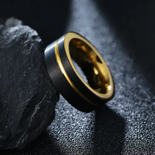 RTM1481 Black Gold Tungsten Steel Men's Ring Two-Tone Electroplated Jewelry