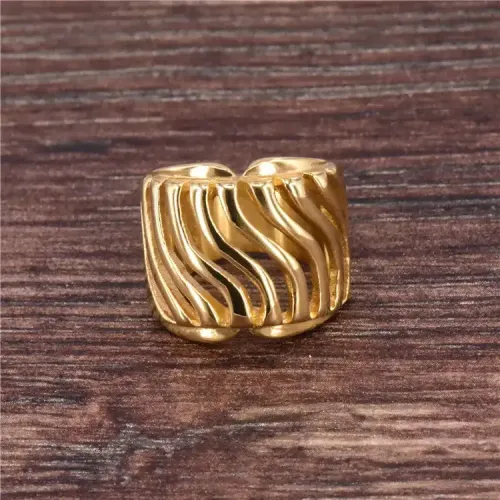 RTM354 Geometric Women's Ring Titanium Stainless Steel Line Design